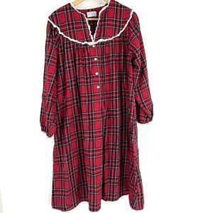 Lanz Of Salzburg Nightgown Large Red Tartan Plaid Flannel